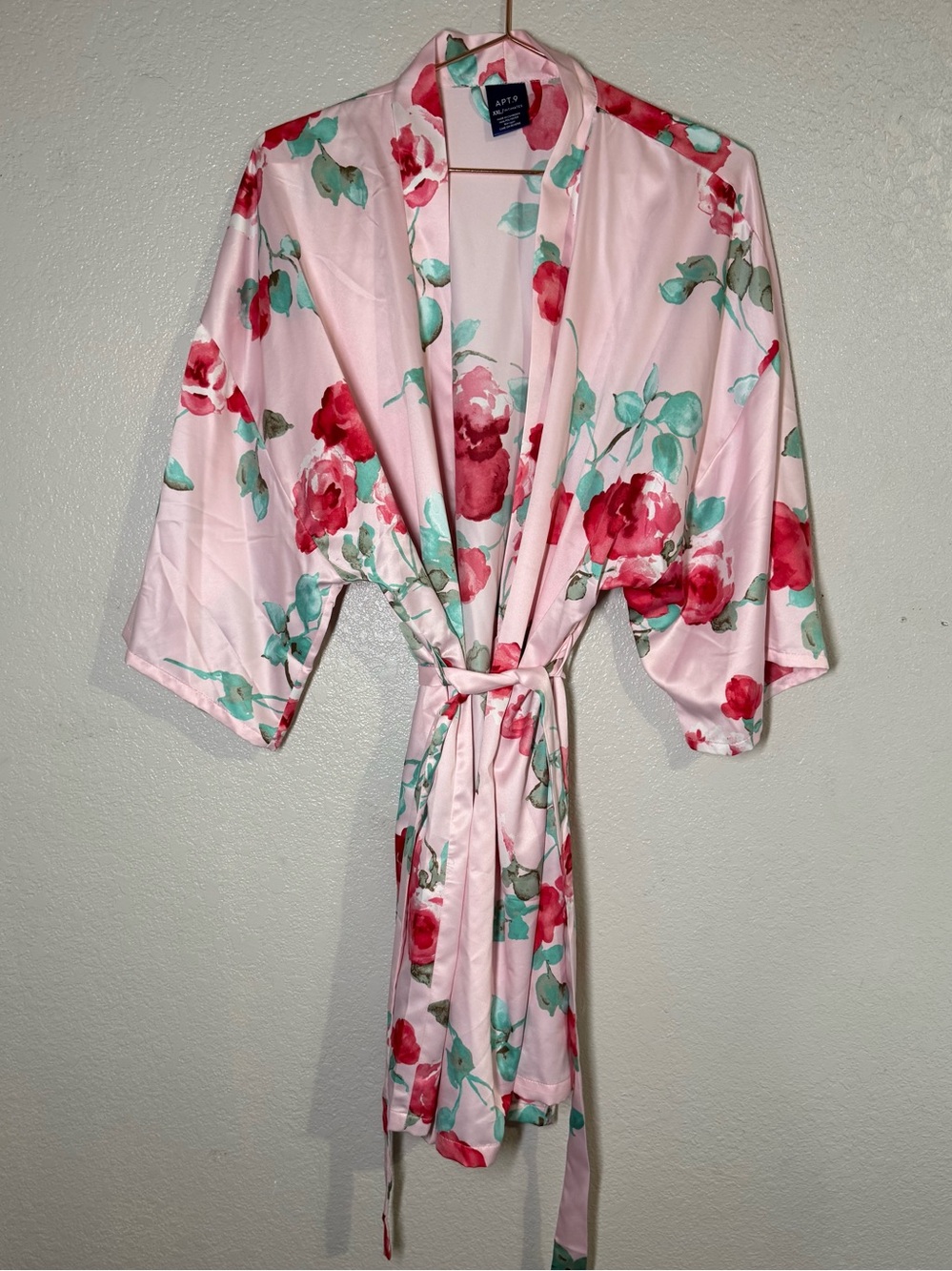 Apt. 9 Light Pink Satin Floral Wrap Robe with Belt 2X